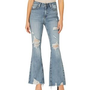 Bayeas Distressed High Rise Flare Jeans Size 27 Light Wash Ripped Festival Y2K